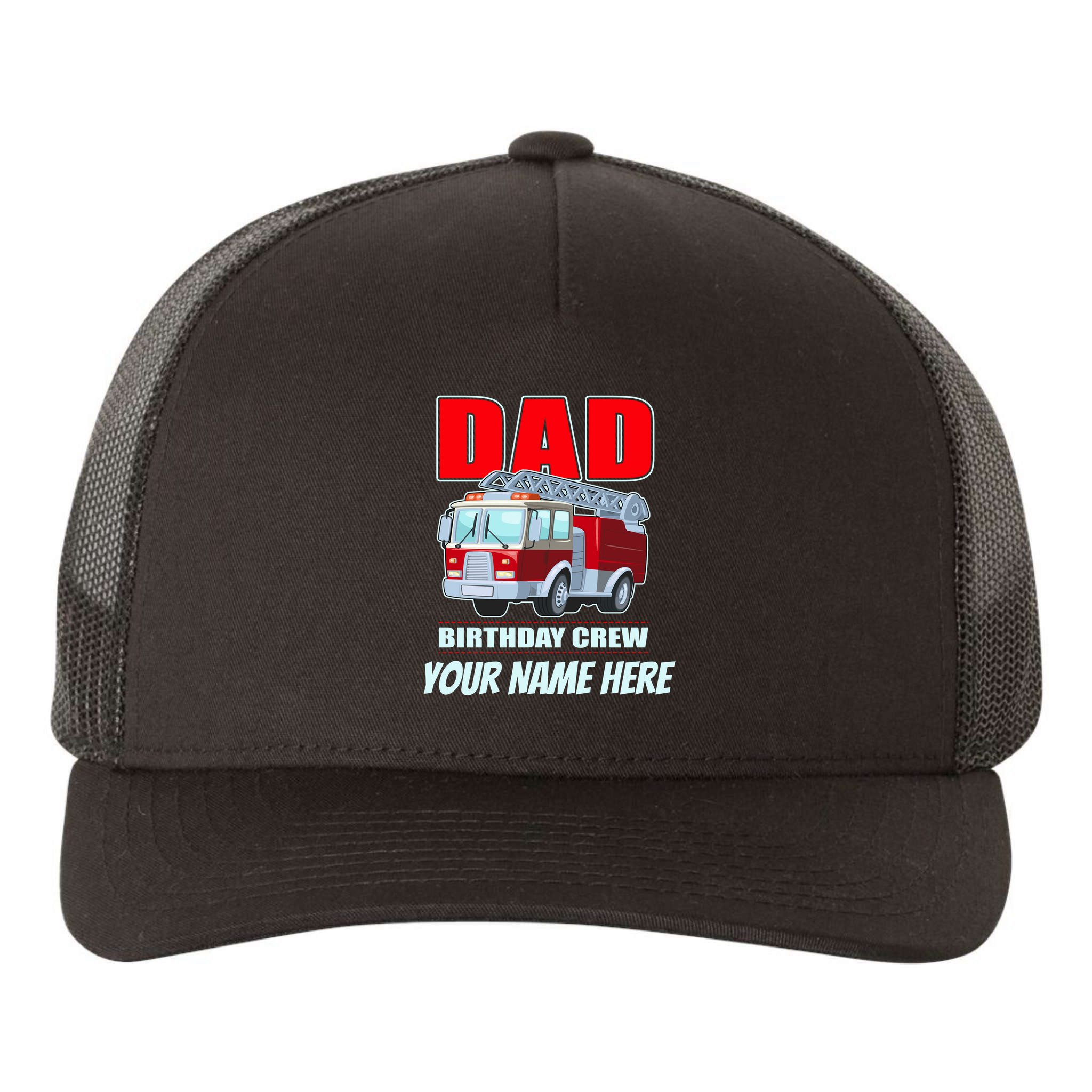 Personalized Custom Name Dad Funny Birthday Crew Firetruck Yupoong Adult 5-Panel Trucker Hat