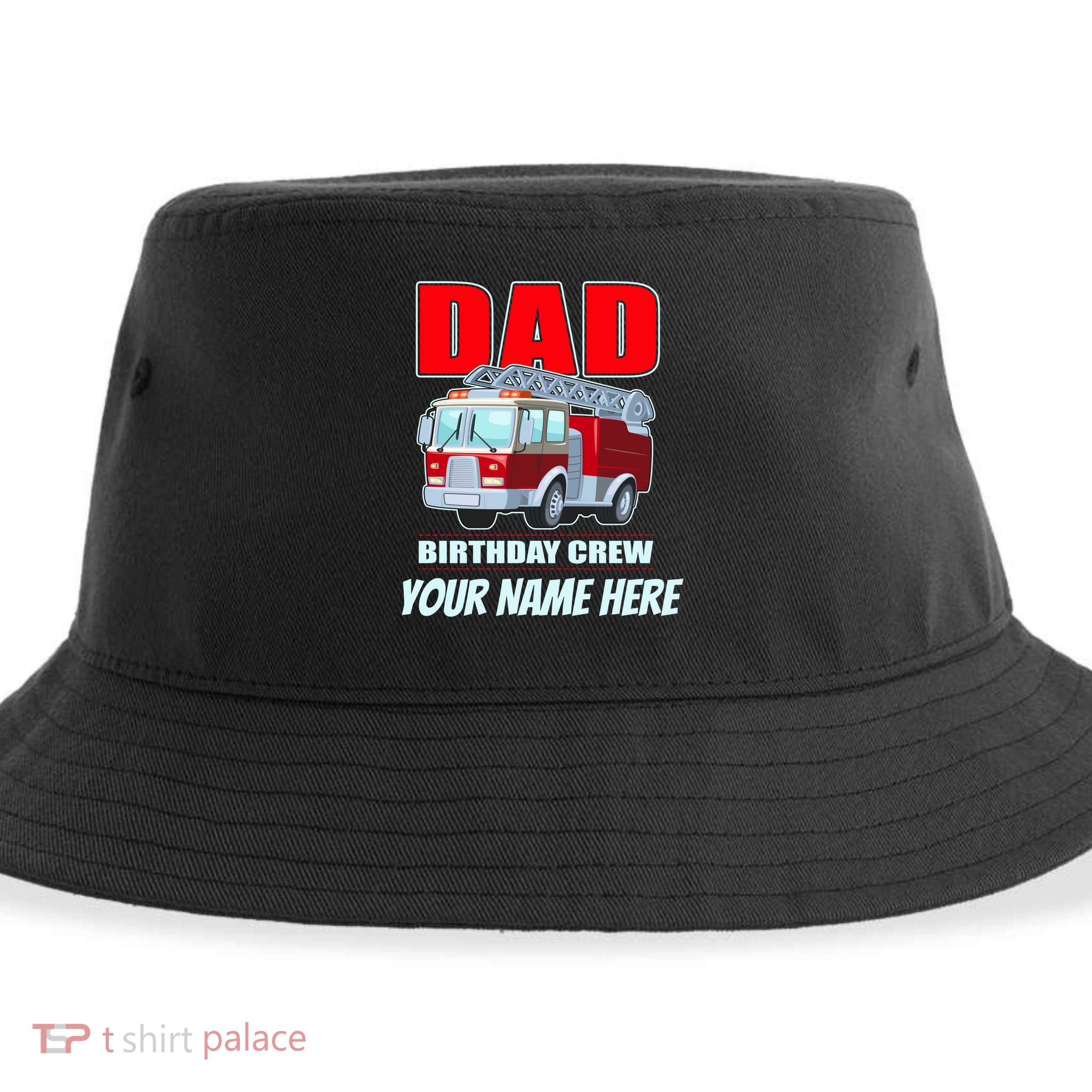 Personalized Custom Name Dad Funny Birthday Crew Firetruck Sustainable Bucket Hat