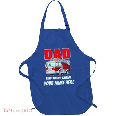 Personalized Custom Name Dad Funny Birthday Crew Firetruck Full-Length Apron With Pockets
