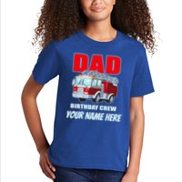 Personalized Custom Name Dad Funny Birthday Crew Firetruck Kids T-Shirt