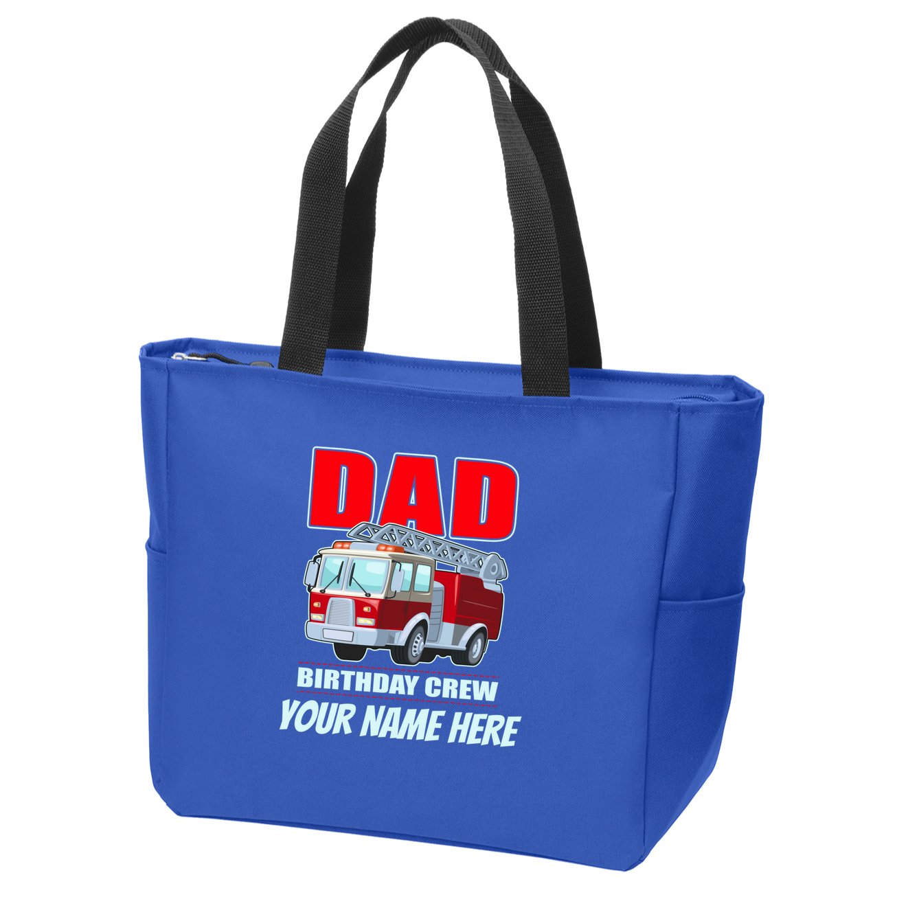 Personalized Custom Name Dad Funny Birthday Crew Firetruck Zip Tote Bag