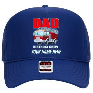 Personalized Custom Name Dad Funny Birthday Crew Firetruck High Crown Mesh Back Trucker Hat