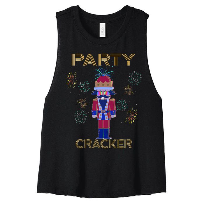 Party Cracker New Years Eve Holiday Nutcracker Squad Women's Racerback Cropped Tank