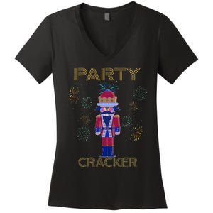 Party Cracker New Years Eve Holiday Nutcracker Squad Women's V-Neck T-Shirt