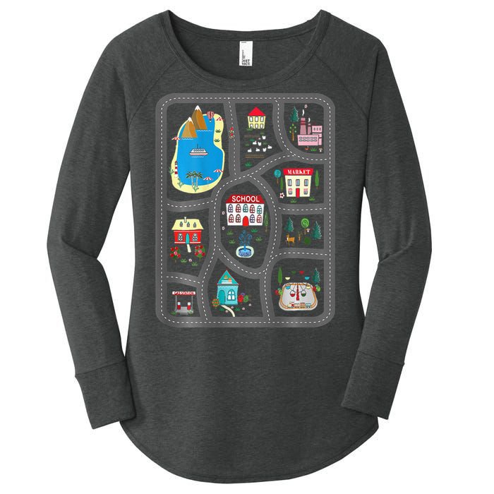 Play Cars On DadS Back Mat Road Car Race Track Women's Perfect Tri Tunic Long Sleeve Shirt