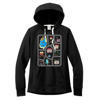 Play Cars On DadS Back Mat Road Car Race Track Women's Fleece Hoodie