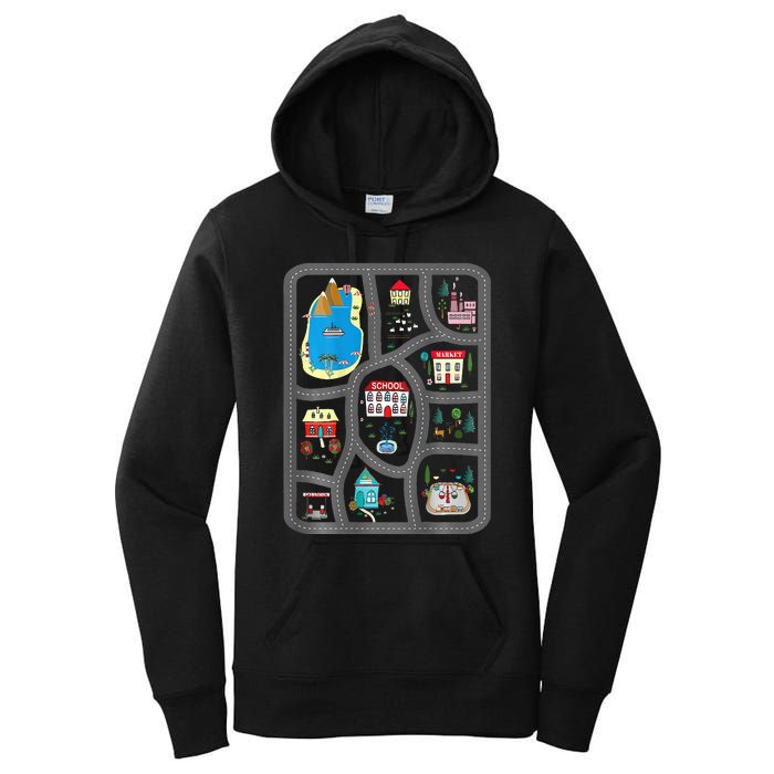 Play Cars On DadS Back Mat Road Car Race Track Women's Pullover Hoodie