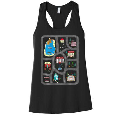 Play Cars On DadS Back Mat Road Car Race Track Women's Racerback Tank