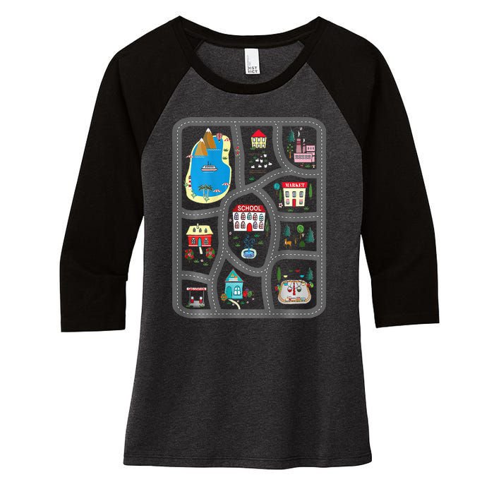 Play Cars On DadS Back Mat Road Car Race Track Women's Tri-Blend 3/4-Sleeve Raglan Shirt