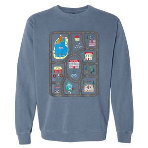 Play Cars On DadS Back Mat Road Car Race Track Garment-Dyed Sweatshirt