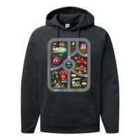 Play Cars On Dads Back Mat Road Car Race Track Performance Fleece Hoodie