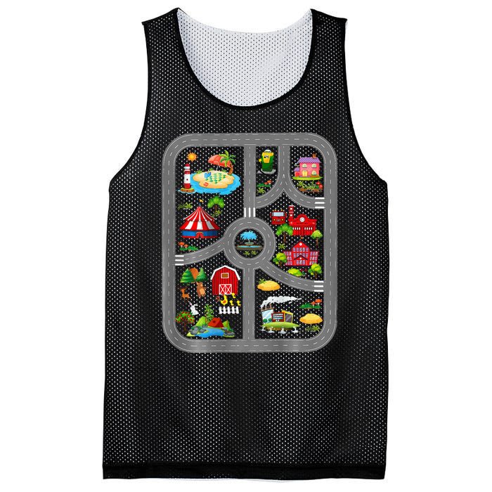 Play Cars On Dads Back Mat Road Car Race Track Mesh Reversible Basketball Jersey Tank