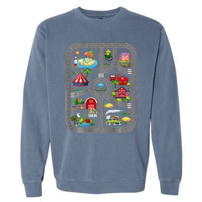 Play Cars On Dads Back Mat Road Car Race Track Garment-Dyed Sweatshirt