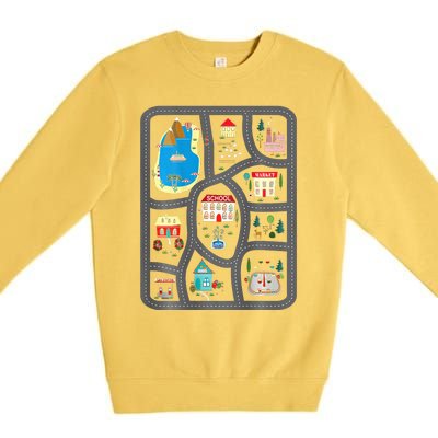 Play Cars On DadS Back Mat Road Car Race Track Premium Crewneck Sweatshirt