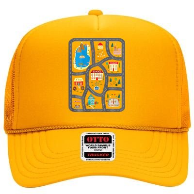 Play Cars On DadS Back Mat Road Car Race Track High Crown Mesh Back Trucker Hat