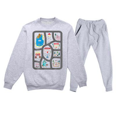 Play Cars On DadS Back Mat Road Car Race Track Premium Crewneck Sweatsuit Set