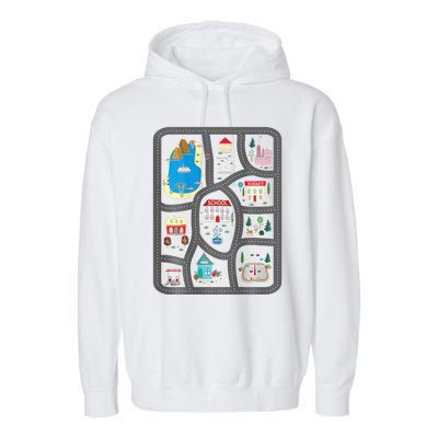 Play Cars On DadS Back Mat Road Car Race Track Garment-Dyed Fleece Hoodie