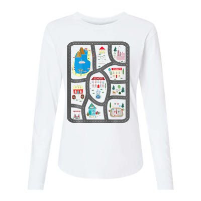 Play Cars On DadS Back Mat Road Car Race Track Womens Cotton Relaxed Long Sleeve T-Shirt