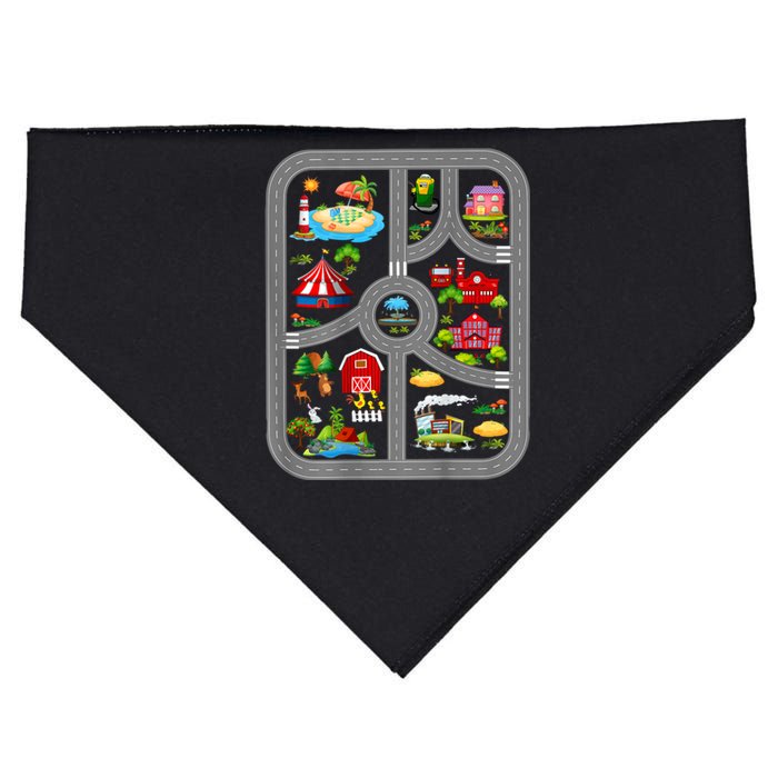 Play Cars On Dads Back Mat Road Car Race Track USA-Made Doggie Bandana