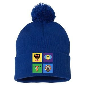 Pixelated Costumes Of Barranquilla's Carnival Miami Florida Meaningful Gift Pom Pom 12in Knit Beanie