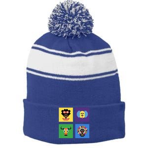 Pixelated Costumes Of Barranquilla's Carnival Miami Florida Meaningful Gift Stripe Pom Pom Beanie