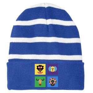 Pixelated Costumes Of Barranquilla's Carnival Miami Florida Meaningful Gift Striped Beanie with Solid Band