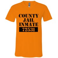 Prisoner Costume Orange Halloween County Inmate Jailhouse V-Neck T-Shirt