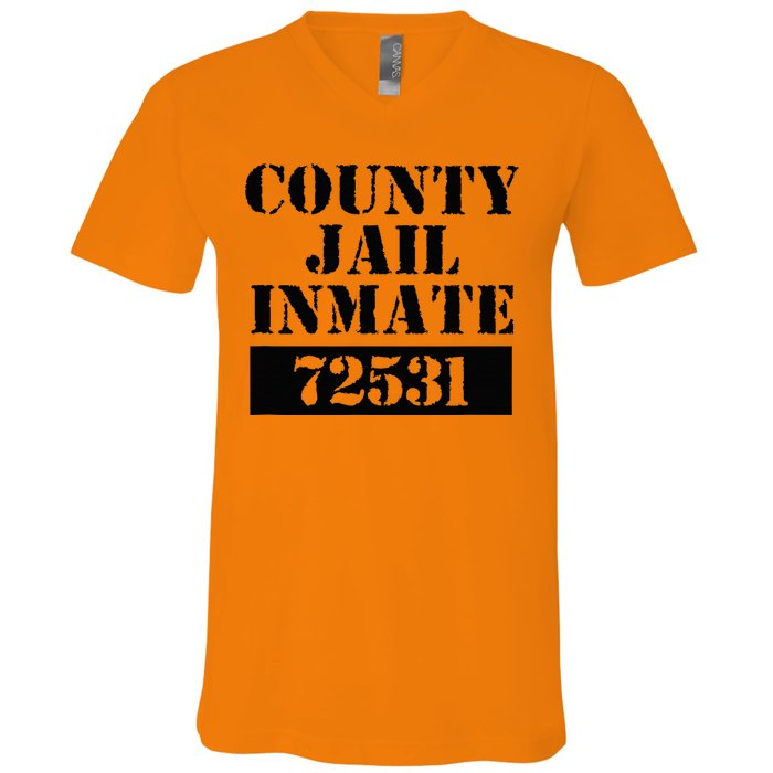 Prisoner Costume Orange Halloween County Inmate Jailhouse V-Neck T-Shirt