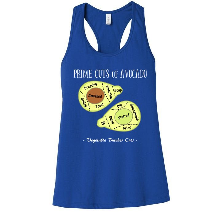 Prime Cuts Of Avocado Butcher Cuts Vegetarian Vegan Cool Gift Women's Racerback Tank