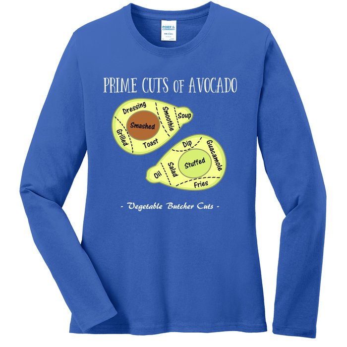 Prime Cuts Of Avocado Butcher Cuts Vegetarian Vegan Cool Gift Ladies Long Sleeve Shirt