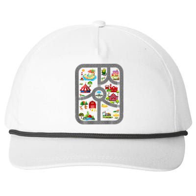 Play Cars On Dad's Back Mat Road Car Race Track Snapback Five-Panel Rope Hat