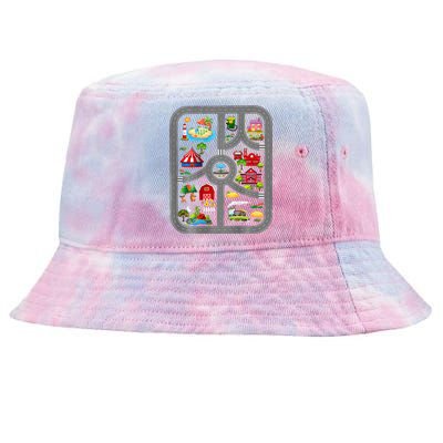 Play Cars On Dad's Back Mat Road Car Race Track Tie-Dyed Bucket Hat