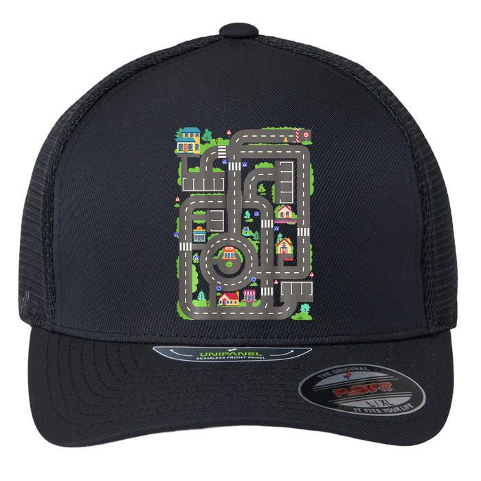 Play Cars On Dad Back Race Track Mat Fathers Day Flexfit Unipanel Trucker Cap