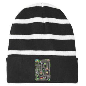 Play Cars On Dad Back Race Track Mat Fathers Day Striped Beanie with Solid Band