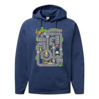 Play Cars On Dads Back Play Mat Car Race Track ( On Back) Performance Fleece Hoodie