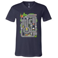 Play Cars On Dads Back Play Mat Car Race Track ( On Back) V-Neck T-Shirt