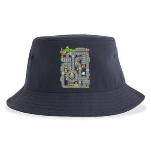 Play Cars On Dads Back Play Mat Car Race Track ( On Back) Sustainable Bucket Hat