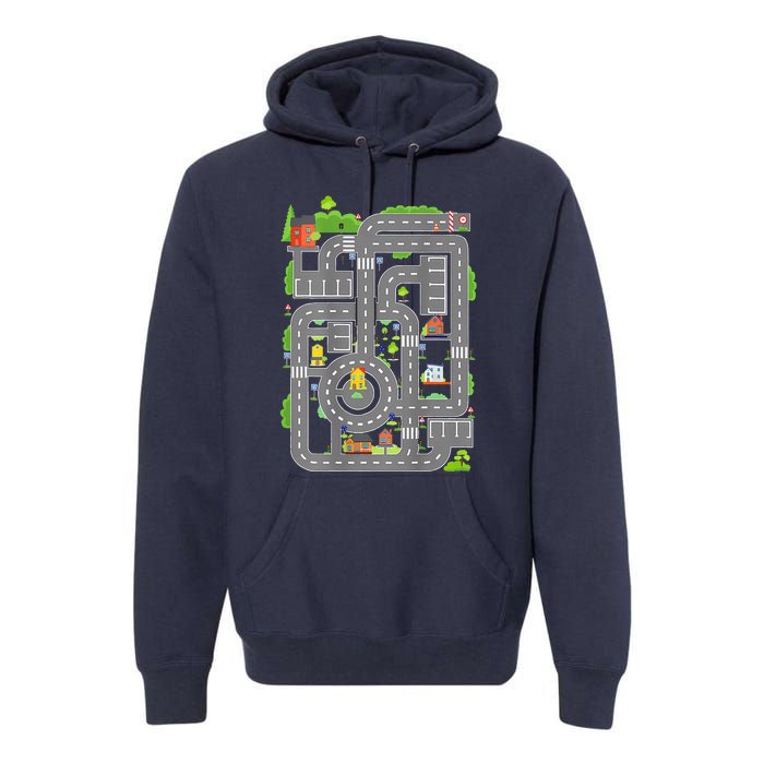 Play Cars On Dads Back Play Mat Car Race Track ( On Back) Premium Hoodie