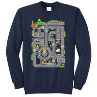 Play Cars On Dads Back Play Mat Car Race Track ( On Back) Tall Sweatshirt