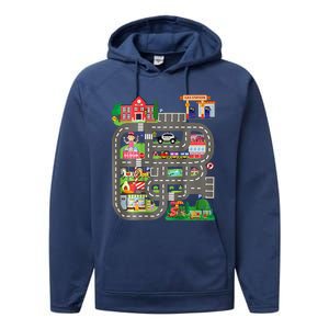 Play Cars On DadS Back Funny FatherS Day Race Track Performance Fleece Hoodie