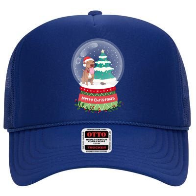 Pitbull Christmas Ornats Crystal Ball Snowy Xmas Tree Funny Gift High Crown Mesh Back Trucker Hat