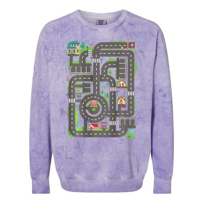 Play Cars On Dad Back Race Track Mat Colorblast Crewneck Sweatshirt