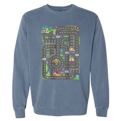 Play Cars On Dad Back Race Track Mat Garment-Dyed Sweatshirt