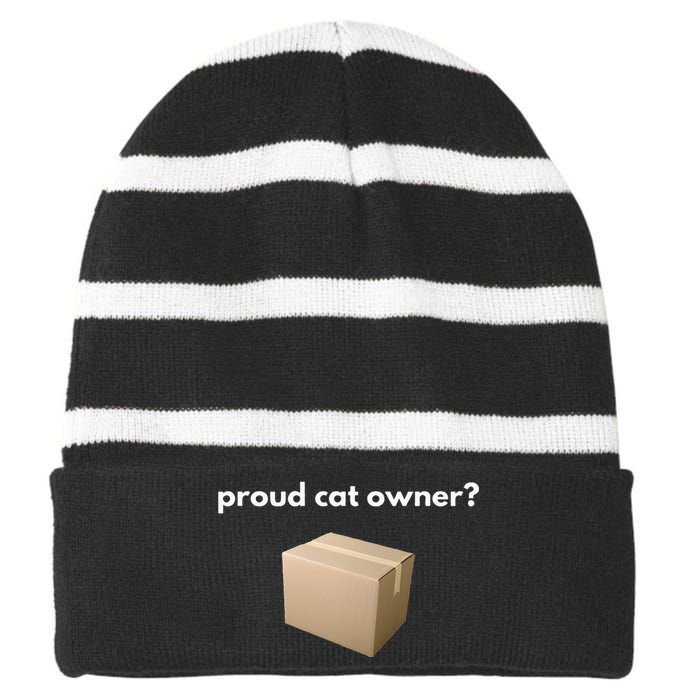 Proud Cat Owner Schrodingers Cat Funny Striped Beanie with Solid Band