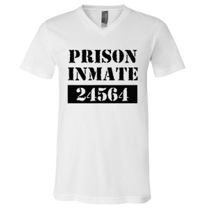 Prisoner Costume Orange Prison Uniform Halloween Jail Inmate V-Neck T-Shirt