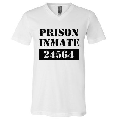 Prisoner Costume Orange Prison Uniform Halloween Jail Inmate V-Neck T-Shirt