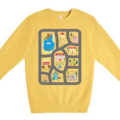 Play Cars On Dad's Back Mat Road Car Race Track Gift Premium Crewneck Sweatshirt