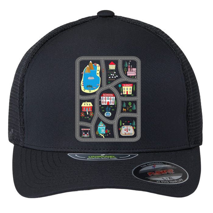 Play Cars On Dad's Back Mat Road Car Race Track Gift Flexfit Unipanel Trucker Cap