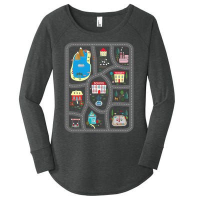 Play Cars On Dad's Back Mat Road Car Race Track Gift Women's Perfect Tri Tunic Long Sleeve Shirt