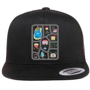 Play Cars On Dad's Back Mat Road Car Race Track Gift Flat Bill Trucker Hat